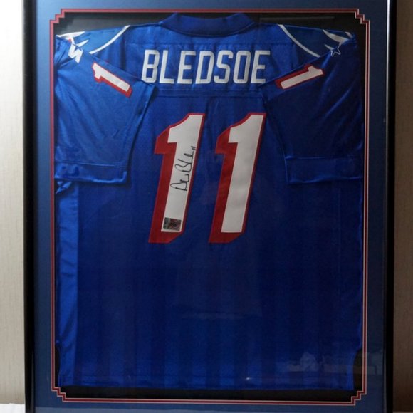 Drew Bledsoe Authentic Signed Navy Blue Pro Style Framed Jersey COA Hologram - Picture 2 of 9